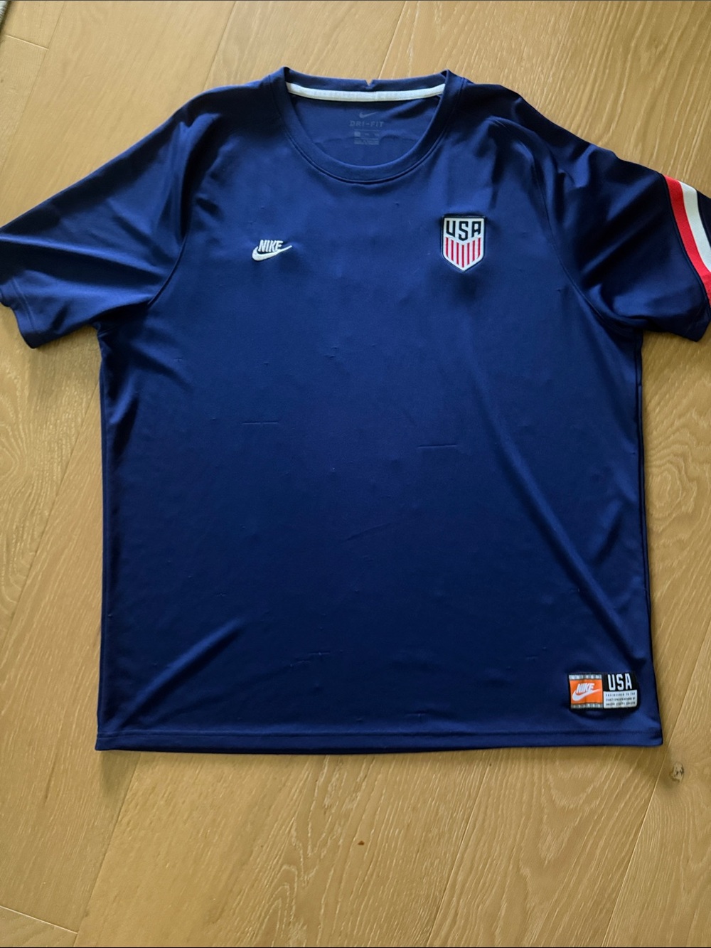 Nike Kids Navy USA Short Sleeve Soccer Top with Red & White Accents